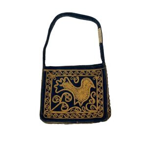 Vintage 70's Indian Velvet Gold Embroidered Rooster Purse